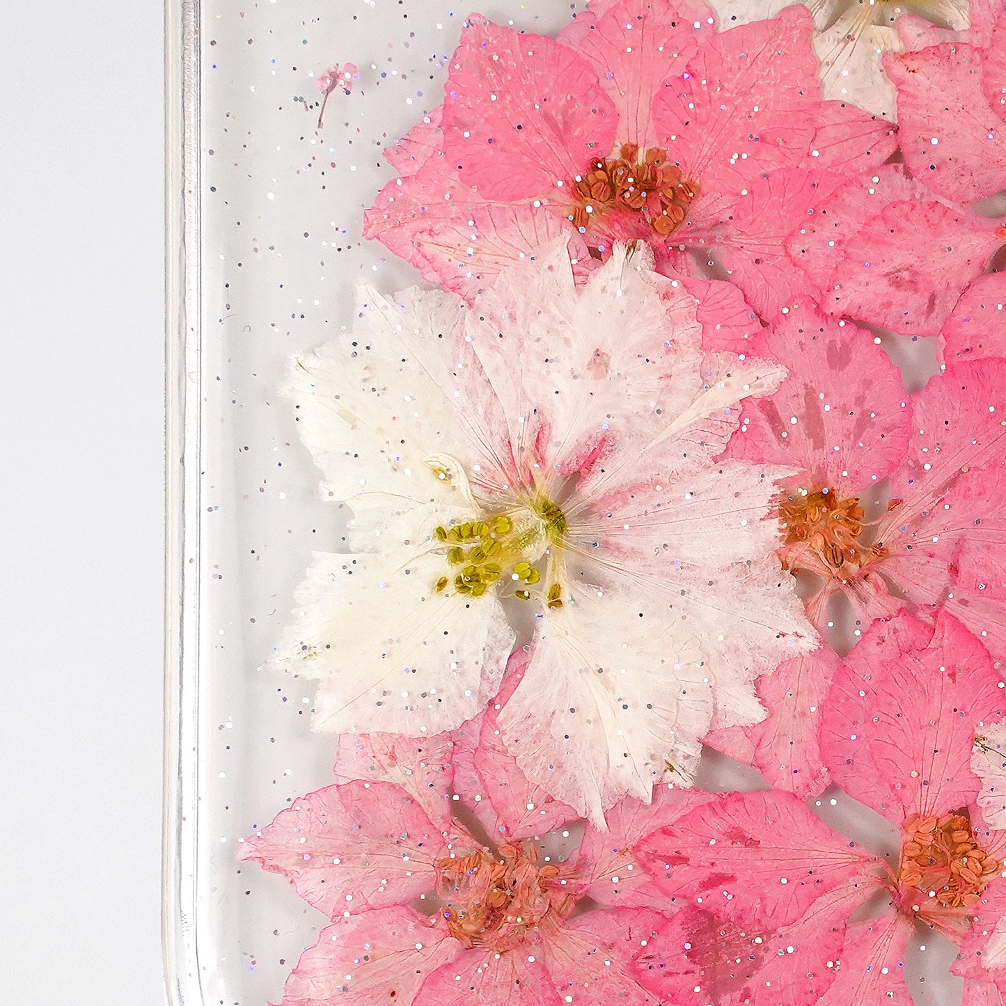Resin Art Phone Case for iPhone 16 Pro Max, Pink and White Flower Dress Pattern