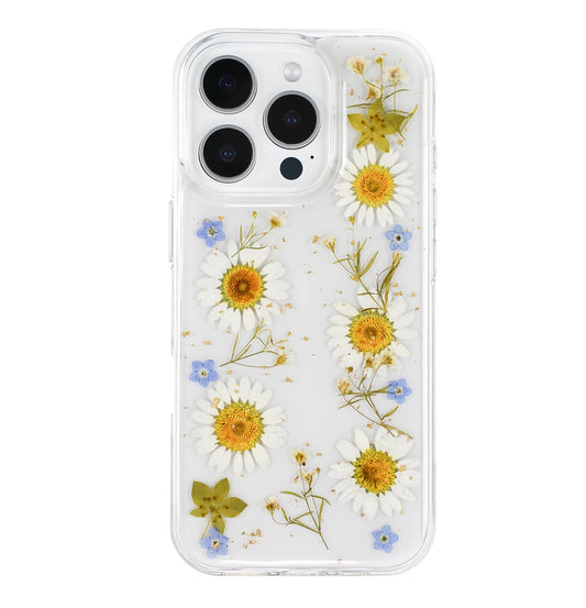 Resin Art Phone Case for iPhone 16 Pro, Blue and White Flower Pattern