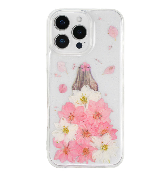 Resin Art Phone Case for iPhone 16 Pro Max, Pink and White Flower Dress Pattern